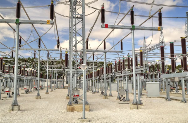 High voltage switchyard in electrical substation — Stock Photo, Image