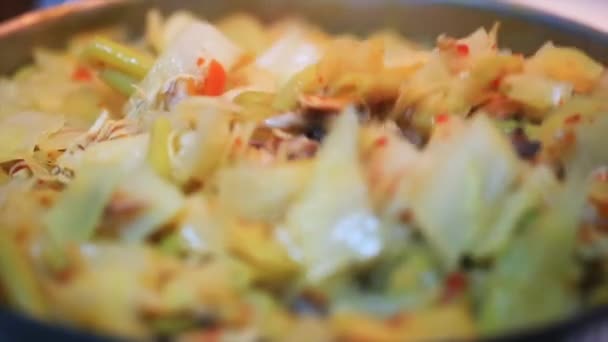 Приготовление вкусной капусты с мясом — стоковое видео