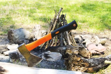 Ağaç gövdesi içinde sıkışmış balta