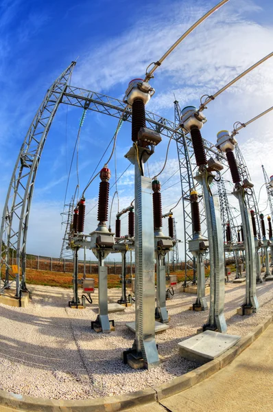 High voltage switchyard in electrical substation — Stock Photo, Image
