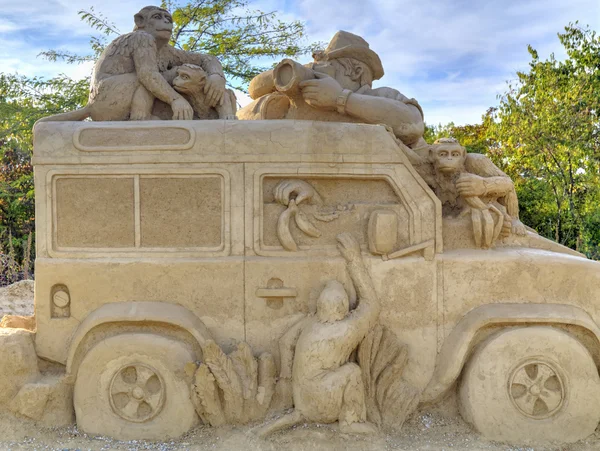 BURGAS, BULGARIA - OCTOBER 04: Sand sculpture in Burgas Sand Sculptures Festival on OCTOBER 04, 2015 in Burgas, Bulgaria — Stok fotoğraf