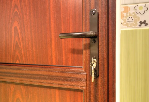 Moderna porta in legno con maniglia — Foto Stock