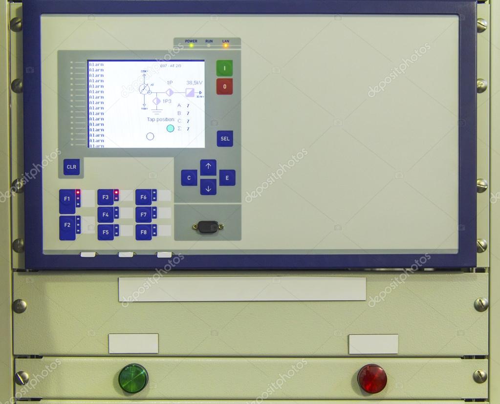 Display and buttons on control panel of electronic control device