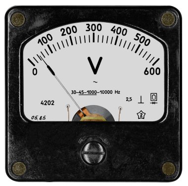 Bir kare siyah voltmetre 4202 (yıl 1985) 600 volt alternatif akım için