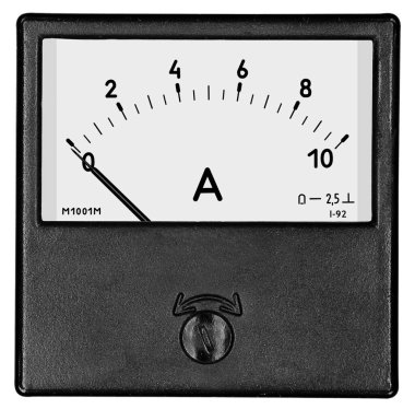 Beyaz zemin üzerinde 10 ampere doğrudan akım için bir kare siyah ammetre M1001M (yıl 1992)