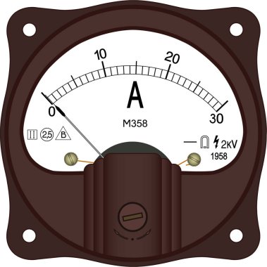 Doğrudan akımın 30 ampere için yuvarlak kahverengi ammetre M358 (yıl 1958)