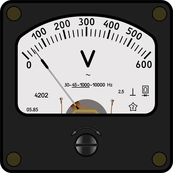 Een Vierkante Zwarte Voltmeter 4202 Jaar 1985 Voor 600 Volt — Stockvector