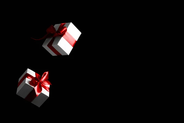 Black Friday Sale White Gift Box Red Ribbon Isolated Dark — Stock Photo, Image