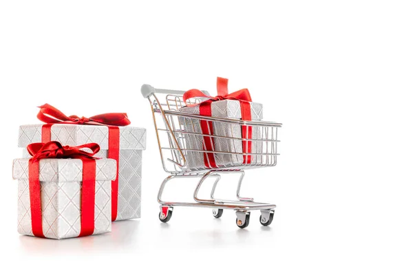Entrega Navidad Carro Carro Para Supermercado Con Navidad Caja Regalo — Foto de Stock