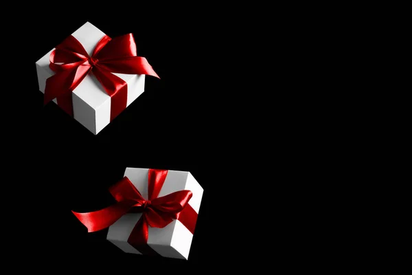 Black Friday Star White Gift Box Red Ribbon Isolated Black — Stock Photo, Image