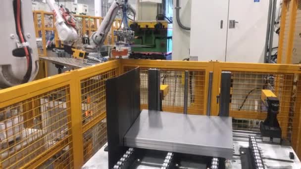 Automobilová Robotika Výroba Ocelových Kovů Strojem Závodě Výrobu Automobilů Průmyslová — Stock video