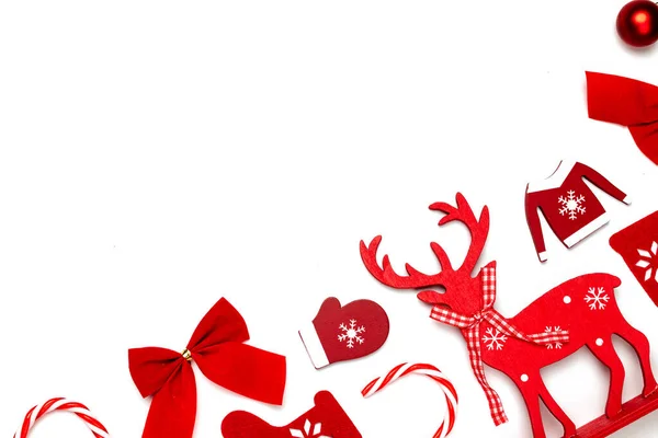 Christmas Decoration White Background Stocking Gifts Winter Tree Ribbon Bow — Stock Photo, Image