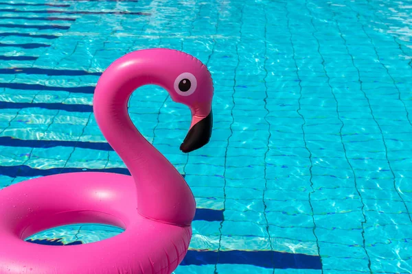 Nyári Szórakozás Elszigetelve Rózsaszín Felfújható Flamingó Medencében Víz Nyári Strand — Stock Fotó