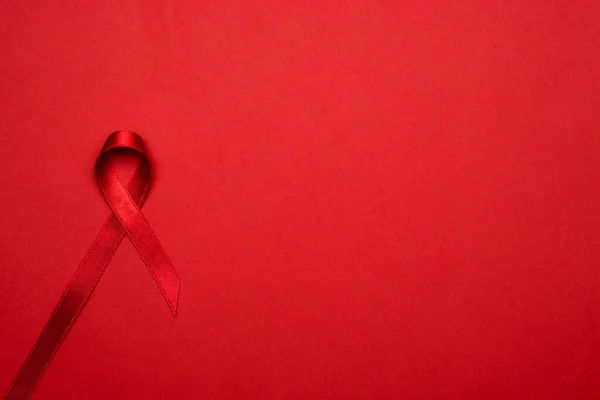 Breast Cancer Woman Red Ribbon Symbol Hiv World Day Dark — Stock Photo, Image