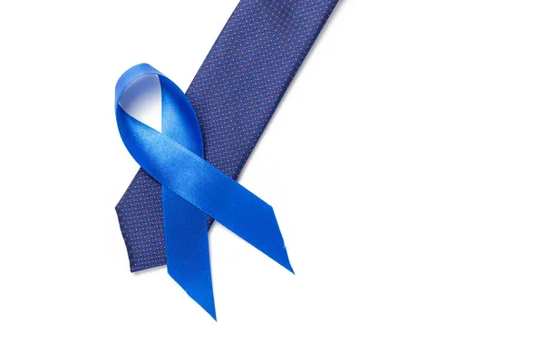 Krebskranke Menschen Blaues Band Modische Krawatte Auf Weißem Hintergrund Bewusstsein — Stockfoto