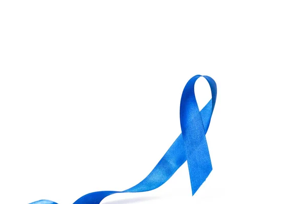 癌の男性 青い前立腺がんリボンを持つ11月の男性の健康の意識は白い背景に隔離されています 生活や病気を支援する — ストック写真