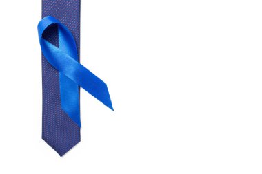 Ribbon cancer. Awareness prostate cancer of men health in November. Blue ribbon, fashion tie isolated on white background. Adrenocortical carcinoma concept clipart