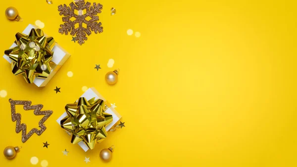 Buon Natale Confezione Regalo Bianca Con Nastro Color Oro Palline — Foto Stock