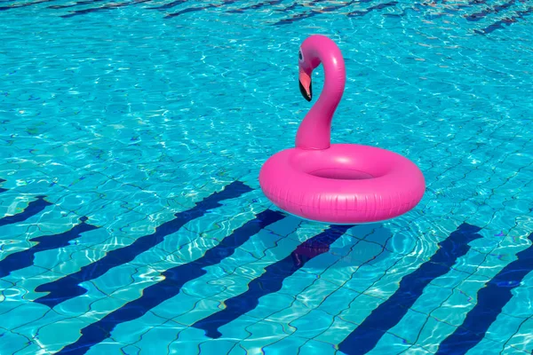 Sommarrea Rosa Uppblåsbar Flamingo Poolvatten För Sommar Strand Bakgrund Minimalt — Stockfoto