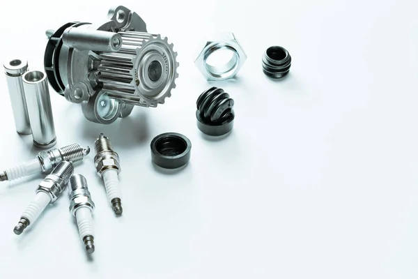 Engrenagens Motor Auto Motor Mecânico Sobressalente Peça Automotiva Fundo Branco — Fotografia de Stock