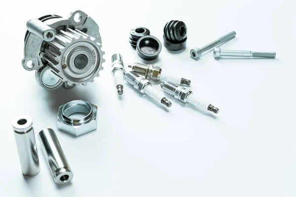 Spare Parts Auto Motor Mechanic Spare Automotive Piece White Background — Stock Photo, Image