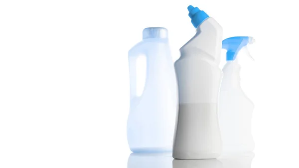 Botella Transparente Conjunto Tapa Blanco Champú Agua Plástico Aislado Blanco — Foto de Stock