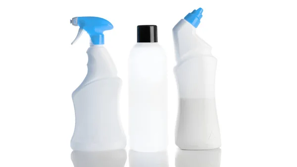 Şişesi Kozmetik Dezenfektan Için Temiz Plastik Şampuan Kapağı Beyaz Şeffaf — Stok fotoğraf