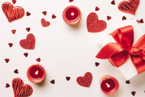 Fondo Del Día San Valentín Corazones Rojos Del Amor Caja — Foto de Stock
