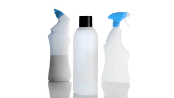 Plastik Şişe Temiz Şampuanı Boş Kasketi Beyaza Izole Edilmiş Şeffaf — Stok fotoğraf
