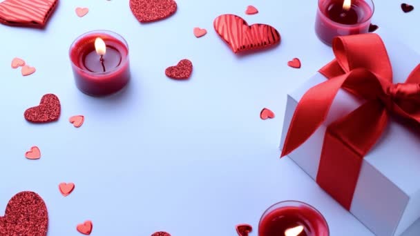 Cuore San Valentino Scatola Regalo Romantica Candela Amore Rossa Sfondo — Video Stock