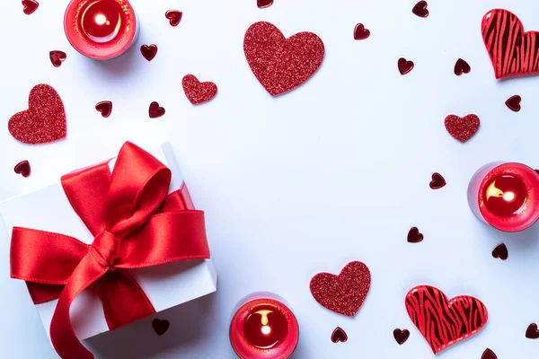 Coffret Cadeau Saint Valentin Coeurs Amour Rouges Bougie Romantique Sur — Photo