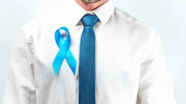 Novembro Homens Hipster Camisa Brilhante Laço Ciano Com Fita Azul — Fotografia de Stock