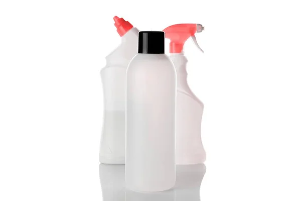 Temiz Şişe Plastik Şampuanı Boş Kasketi Beyaza Izole Edilmiş Mineral — Stok fotoğraf