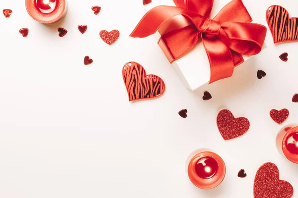 Fondo Amor Día San Valentín Corazones Rojos Caja Regalo Romántica — Foto de Stock