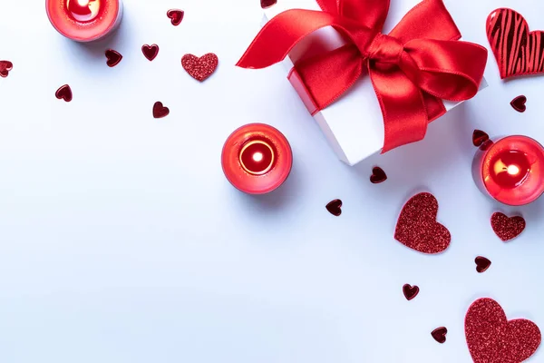 Coeur Saint Valentin Boîte Cadeau Romantique Bougie Amour Rouge Sur — Photo