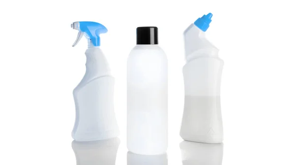 Plastic Bottle Clear Water Shampoo Blank Cap Set Isolated White — Stock Photo, Image