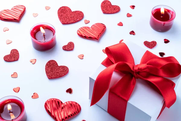 Походження Святого Валентина Червона Любов Романтична Скринька Подарунків Свічка Білому — стокове фото
