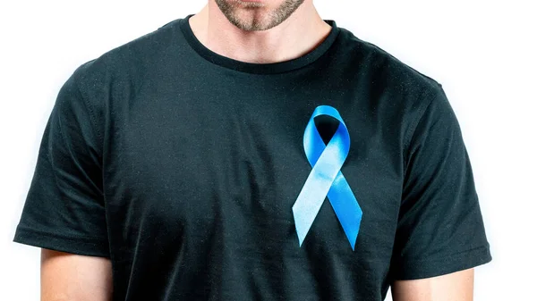 Люди Раком Хипстеры Тёмной Рубашке Голубой Лентой Руках Изолированные Белом — стоковое фото