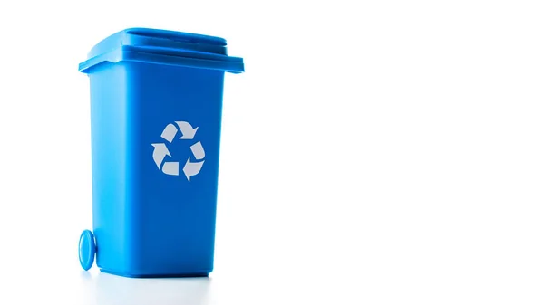 Mülleimer Blauer Mülleimer Für Recyclingpapier Isoliert Auf Weißem Hintergrund Container — Stockfoto