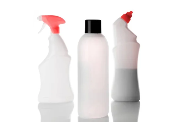 Una Botella Agua Set Tapón Champú Plástico Transparente Para Desinfectante — Foto de Stock