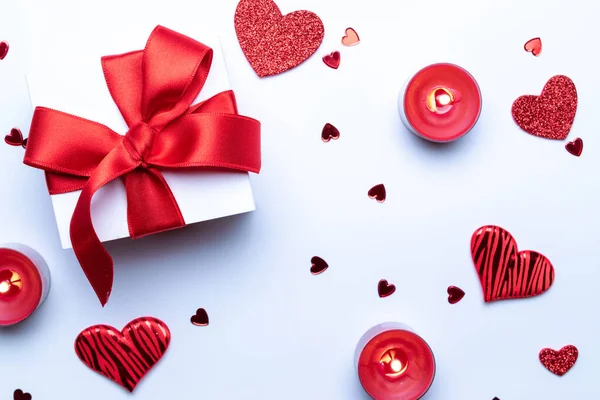 День Святого Валентина Подарункова Коробка Червоні Серця Кохання Романтична Свічка — стокове фото