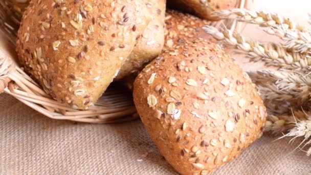 Home Baked Bread Rye Bakery Crusty Loaves Crumbs Fresh Rustic — Stock Video