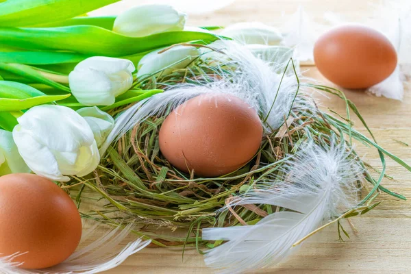 Colore Delle Uova Buona Pasqua Uova Colore Naturale Cesto Con — Foto Stock