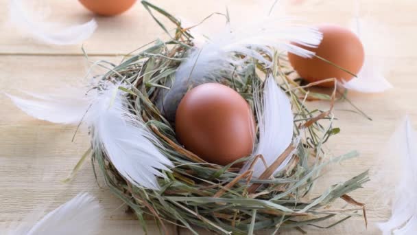 Panier Oeufs Pâques Oeuf Couleur Naturelle Dans Panier Avec Tulipes — Video