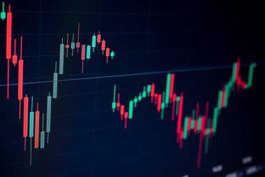 Ekonomi grafiği. Finansal tablo, dijital ekrandaki iş geçmişi için hisse senedi analizi verileri. Grafik büyümesi finans piyasasını etkiler. Temel ve teknik analiz kavramı