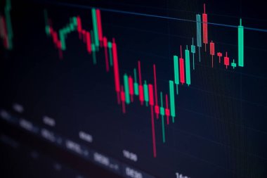 Grafikler. Finansal tablo, dijital ekrandaki iş geçmişi için hisse senedi analizi verileri. Grafik büyümesi finans piyasasını etkiler. Mum şeması ticareti, kripto para birimi dijital ekonomi