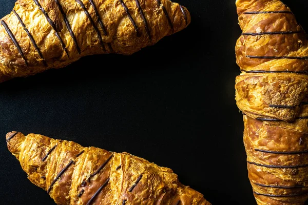 Croissant Korb Vorhanden Frisch Gebackenes Brot Oder Französische Croissants Mit — Stockfoto