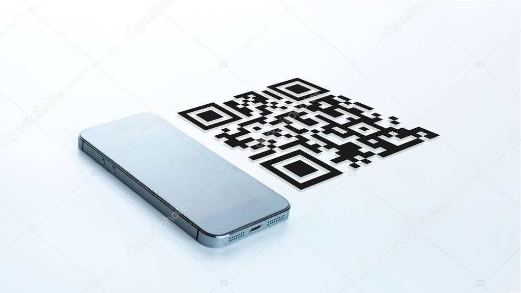 Code scan icon. Digital mobile smart phone with qr code scanner on smartphone screen for payment pay, scan barcode technology. Online bill payment concept
