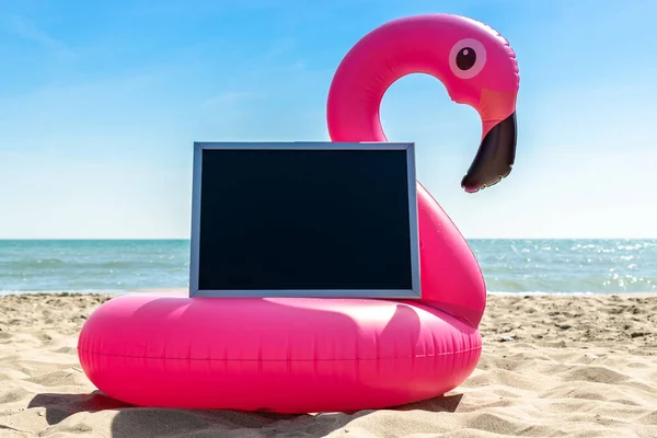 Flamingo Ikonen Rolig Rosa Leksak Flamingo Med Svarta Tavlan För — Stockfoto