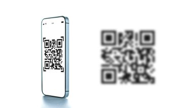 QR kodu taranıyor. Ödeme için mobil akıllı telefon ekranı, online ödeme, dijital akıllı telefonda qr kod tarayıcı ile barkod taraması. Çevrimiçi alışveriş, nakitsiz toplum teknolojisi konsepti